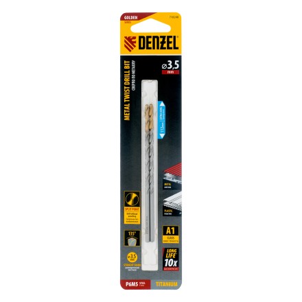 Сверло спиральное по металлу Denzel 3,5 х 112 мм, Р6М5, Golden Tip, удлиненное, 2шт. 718248 купить в Тюмени