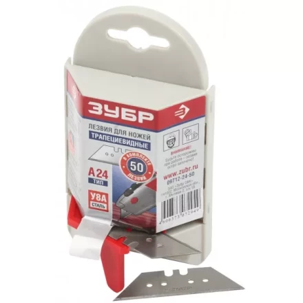 Лезвия ЗУБР &quot;ЭКСПЕРТ&quot; трапециевидные, улучшенная инструментальная сталь У8А, Тип А24, в боксе, 50шт 09712-24-50 купить в Тюмени