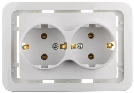 Розетка СВЕТОЗАР &quot;ГАММА&quot; двойная, с заземлением, цвет белый, 16А/~250В SV-54107-W купить в Тюмени