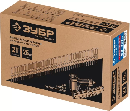 ЗУБР SN21 63 х 2.87 мм, реечные гвозди рифленые оцинкованные, 3000 шт (305393-63) купить в Тюмени