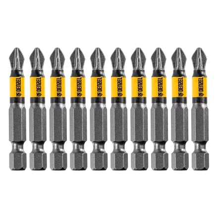 Бита PZ2х50, сталь легированная S2, 10 шт., круглый профиль, отрывная упаковка, Е 6,3 Denzel 11680 купить в Тюмени