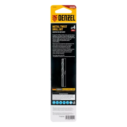 Сверло спиральное по металлу 4 х 119 мм, Р6М5, Golden Tip, удлиненное Denzel 718250 купить в Тюмени