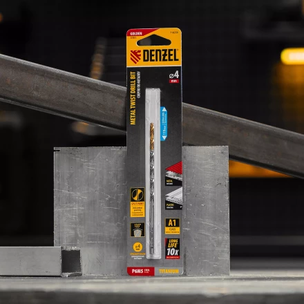 Сверло спиральное по металлу 4 х 119 мм, Р6М5, Golden Tip, удлиненное Denzel 718250 купить в Тюмени