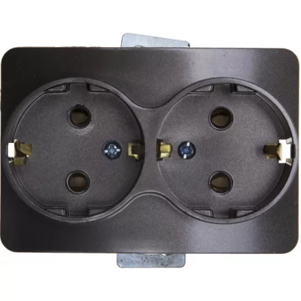 Розетка СВЕТОЗАР &quot;ГАММА&quot; с заземлением, двойная, без вставки и рамки, цвет темно-серый металлик, 16А/~250В SV-54107-DM купить в Тюмени