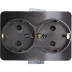 Розетка СВЕТОЗАР &quot;ГАММА&quot; с заземлением, двойная, без вставки и рамки, цвет темно-серый металлик, 16А/~250В SV-54107-DM купить в Тюмени