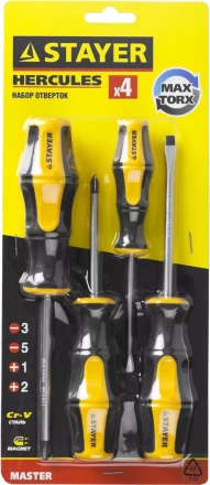 Набор STAYER &quot;MASTER&quot; HERCULES: Отвертки, Cr-V, эргономичная двухкомпонентная рукоятка, 4шт 25055-H4_z02 купить в Тюмени