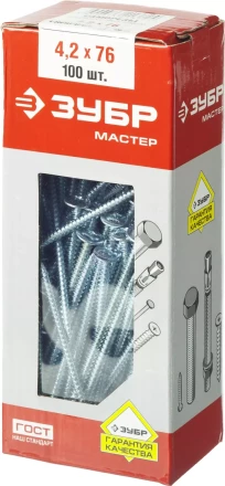Саморезы ЗУБР с прессшайбой по листовому металлу до 0,9 мм, PH2, 4,2х76 мм, 100шт 4-300191-42-076 купить в Тюмени
