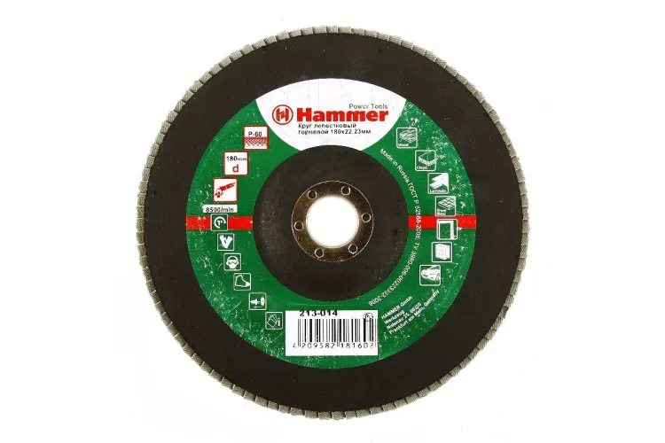 Круг Лепестковый Торцевой (КЛТ) HAMMER КЛТ 1 Ф180х22 Р60 213-014 купить в Тюмени