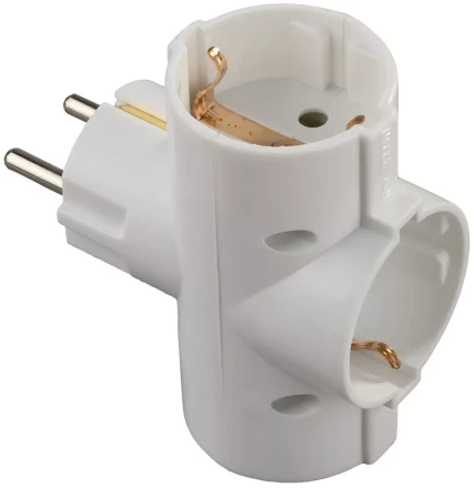 Тройник СВЕТОЗАР электрический с заземлением, 3 гнезда SV-55093 купить в Тюмени