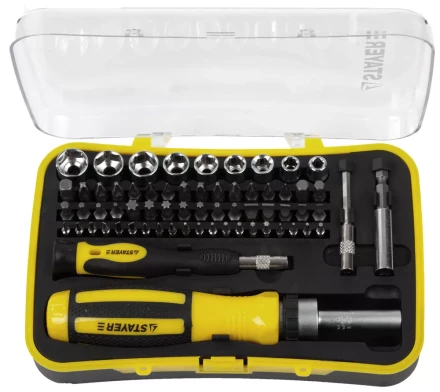 Набор STAYER &quot;MASTER&quot;: Отвертка реверсивная с эргономичной ручкой, с насадками, в пластмассовом боксе, 65 предметов 25310-H65 купить в Тюмени