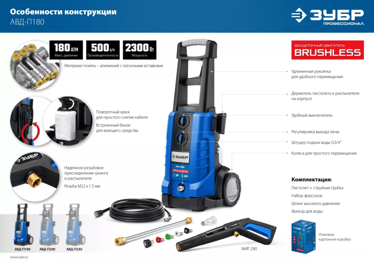 Мойка высокого давления ЗУБР Профессионал АВД-П180 купить в Тюмени