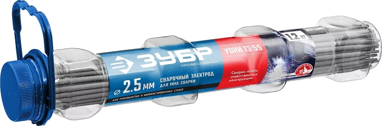ЗУБР Д 2.5 х 350 мм, 1.2 кг в ПВХ тубе, УОНИ 13/55 с основным покрытием, электрод сварочный, Профессионал (40021-2.5) купить в Тюмени