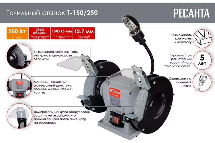 Точильный станок Ресанта Т-150/250 75/7/2 купить в Тюмени