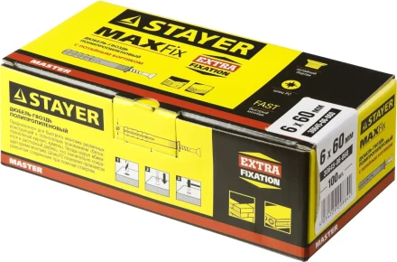 Дюбель-гвоздь полипропиленовый, потайный бортик, 6 x 60 мм, 100 шт, STAYER Master 30645-06-060 30645-06-060 купить в Тюмени