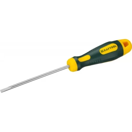 Отвертка KRAFTOOL, Cr-Mo-V сталь, двухкомпонентная противоскользящая рукоятка, SL, 4,0x90мм 250071-4.0-090 купить в Тюмени