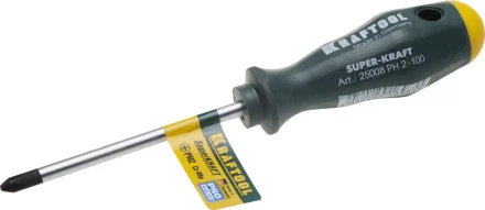 Отвертка KRAFTOOL, Cr-Mo-V закалённый стержень, двухкомпонентная противоскользящ рукоятка, PH 2x100мм 25008-2-100 купить в Тюмени