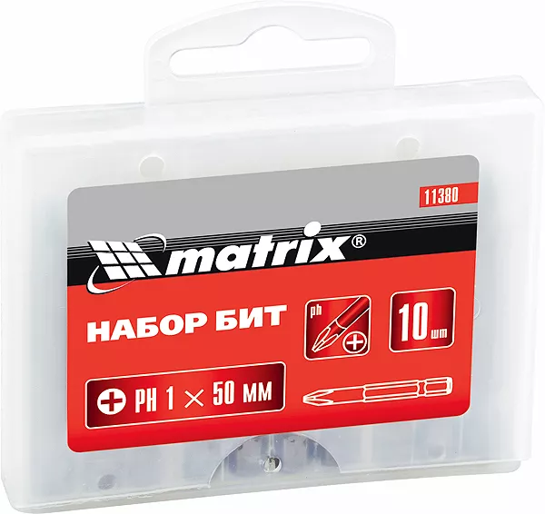 Набор бит Pz2 x 50 мм, сталь 45Х, 10 шт., в пласт. боксе  MATRIX 11388 купить в Тюмени