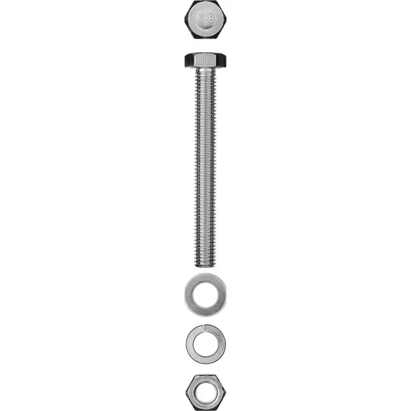 Болт (DIN933) в комплекте с гайкой (DIN934), шайбой (DIN125), шайбой пруж. (DIN127), M8 x 70 мм, 3 шт, ЗУБР 303436-08-070 купить в Тюмени