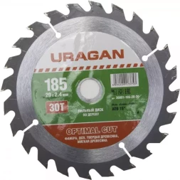 Диск пильный "Optimal cut" по дереву, 185х20мм, 30Т, URAGAN 36801-185-20-30
