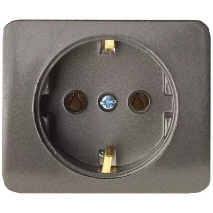 Розетка СВЕТОЗАР &quot;ГАММА&quot; с заземлением, одинарная, без вставки и рамки, цвет темно-серый металлик, 16А/~250В SV-54105-DM купить в Тюмени