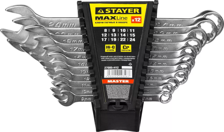 Набор: Ключ STAYER "MASTER" гаечный комбинированный, хромированный, 8-24 мм, 12 шт 27085-H12 купить в Тюмени