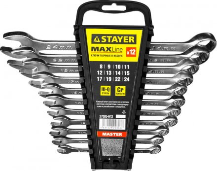 Набор: Ключ STAYER &quot;MASTER&quot; гаечный комбинированный, хромированный, 8-24 мм, 12 шт 27085-H12 купить в Тюмени