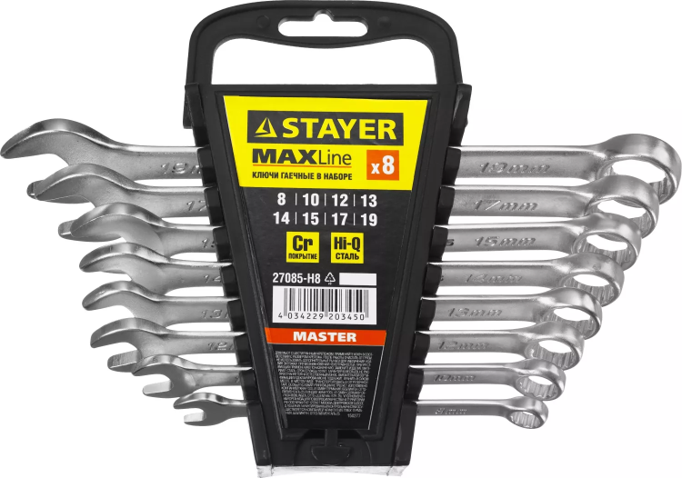 Набор: Ключ STAYER "MASTER" гаечный комбинированный, хромированный, 8-19 мм, 8 шт 27085-H8 купить в Тюмени