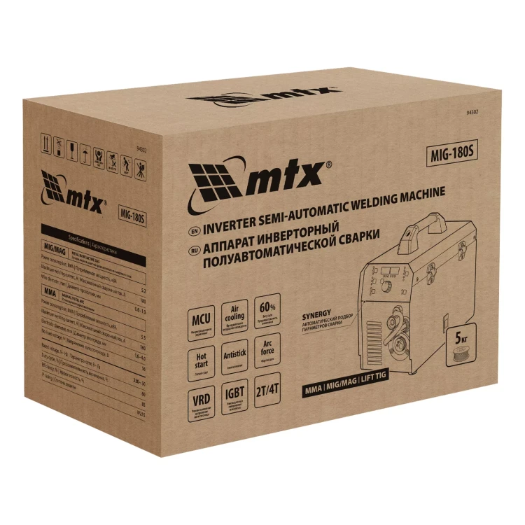 Аппарат инвертор. полуавтомат. cварки MTX MIG-180S 94302, 180A, ПВ 60%, катушка 5 кг купить в Тюмени