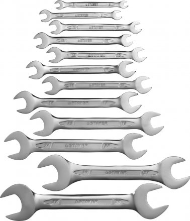 Набор: Ключ STAYER &quot;PROFI&quot; гаечный рожковый, Cr-V сталь, хромированный, 6-32мм, 12шт 27035-H12 купить в Тюмени
