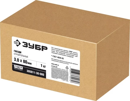 ЗУБР ГОСТ 4028-63, 80 x 3 мм, 1 кг, строительные гвозди (305011-30-080) купить в Тюмени
