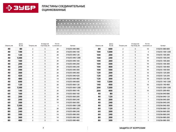 Пластина соединительная ЗУБР "МАСТЕР", 80х200мм, 1шт 310256-080-200 купить в Тюмени