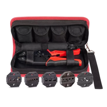 Пресс-клещи КВТ СТО+5 с 5 матрицами МПК для опрессовки разъемов, втулочных, изолированных и неизолированных наконечников (набор) (90777) купить в Тюмени