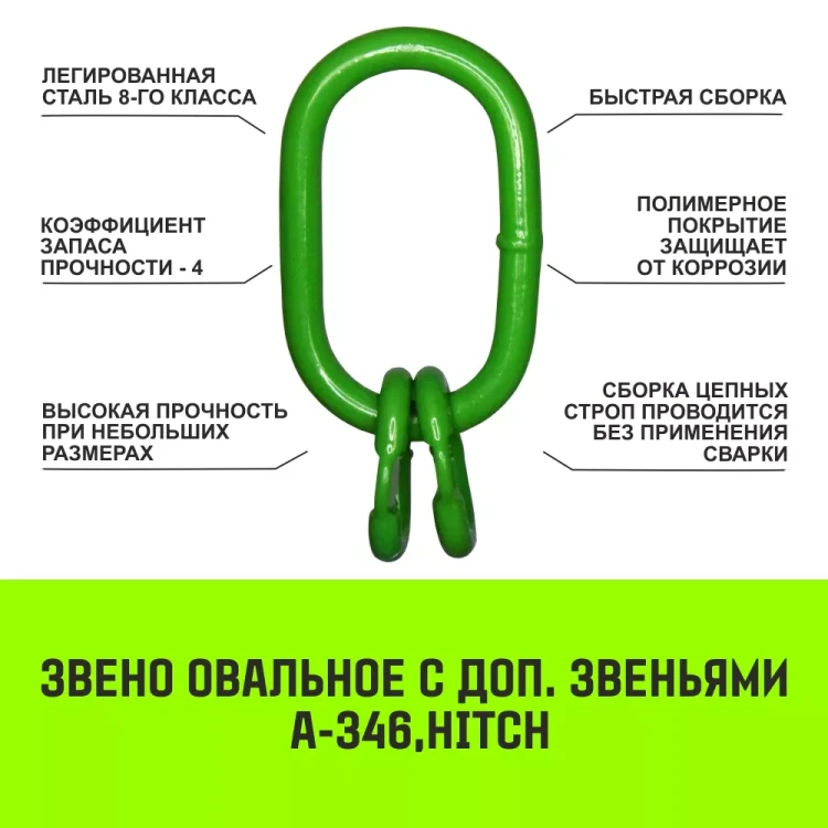 Звено овальное с доп. звеньями A-346 HITCH Т8 кл 17 т (SZ071395) купить в Тюмени