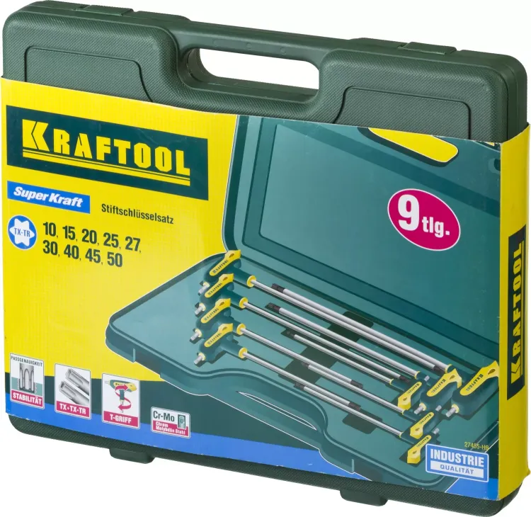Набор KRAFTOOL Ключи "INDUSTRIE" имбусовые,Cr-Mo(S2),Т-образные,эргоном двухкомп рукоятка,TORX Hole 10-50,9 шт,в боксе 27455-H9 купить в Тюмени