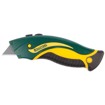 Нож &quot;WERK&quot; металлический, KRAFTOOL 09241, с запасными выдвижным трапец лезвиями, 5шт, усил корпус, быстрая замена лезвия, тип &quot;А24&quot;,19мм 09241_z01 купить в Тюмени