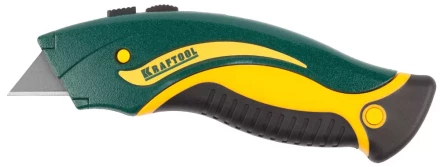 Нож &quot;WERK&quot; металлический, KRAFTOOL 09241, с запасными выдвижным трапец лезвиями, 5шт, усил корпус, быстрая замена лезвия, тип &quot;А24&quot;,19мм 09241_z01 купить в Тюмени