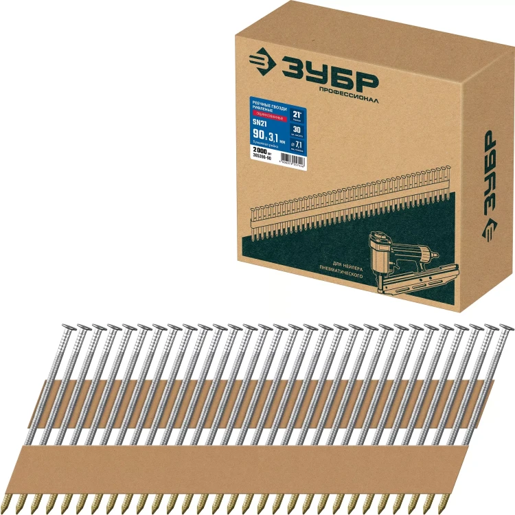 ЗУБР SN21 90 х 3.1 мм, реечные гвозди рифленые оцинкованные, 2010 шт(305396-90) купить в Тюмени