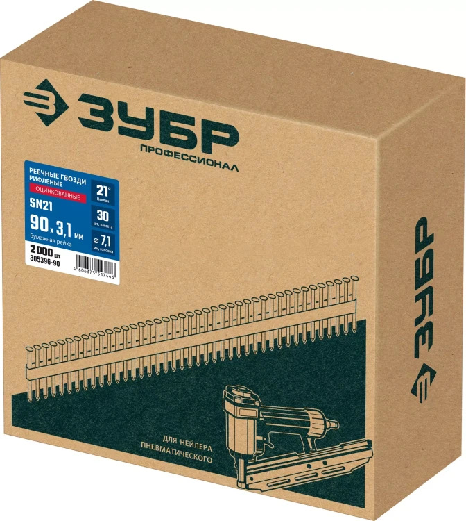 ЗУБР SN21 90 х 3.1 мм, реечные гвозди рифленые оцинкованные, 2010 шт(305396-90) купить в Тюмени