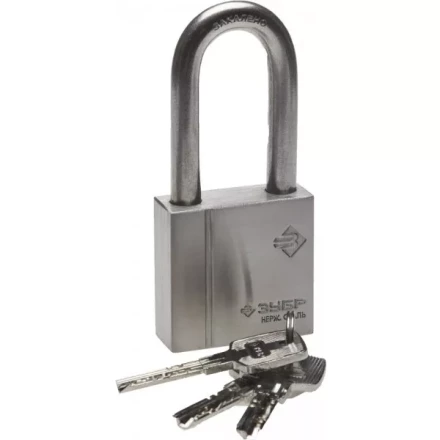 Замок ЗУБР "ЭКСПЕРТ" навесной, нержавеющая сталь (корпус и дужка), удлиненная закаленная дужка, 50мм 37290-50-1 купить в Тюмени