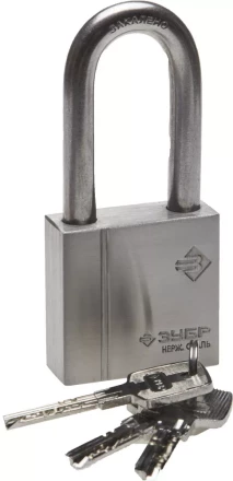 Замок ЗУБР "ЭКСПЕРТ" навесной, нержавеющая сталь (корпус и дужка), удлиненная закаленная дужка, 50мм 37290-50-1 купить в Тюмени