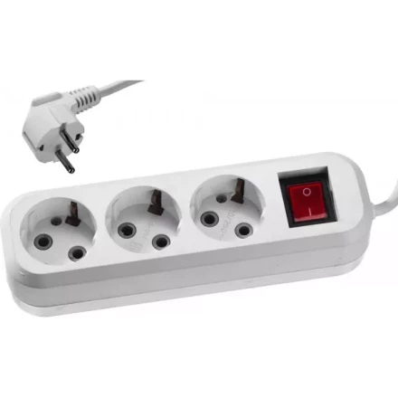 Удлинитель СИБИН электрический, ПВС сечение 0,75кв мм, 3 гнезда, макс мощн 2200Вт, 3м, заземление, выключатель 55036-3 купить в Тюмени