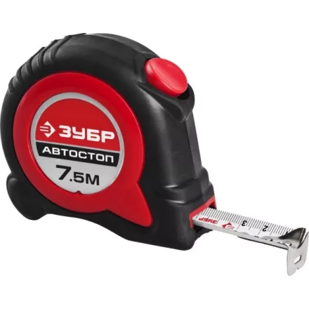 Рулетка ЗУБР &quot;МАСТЕР&quot;, двухкомпонентный корпус, автостоп, 7,5м/25мм 34052-08-25 купить в Тюмени