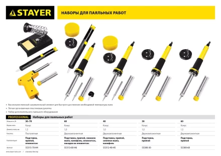 Набор для паяльных работ STAYER &quot;PROFI&quot; PROTerm, 55315-70-H4 паяльник 55307 + подставка + припой + шприц, 60 Вт 55315-70-H4 купить в Тюмени