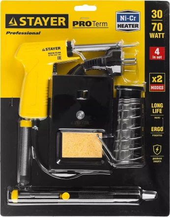 Набор для паяльных работ STAYER &quot;PROFI&quot; PROTerm, 55315-70-H4 паяльник 55307 + подставка + припой + шприц, 60 Вт 55315-70-H4 купить в Тюмени
