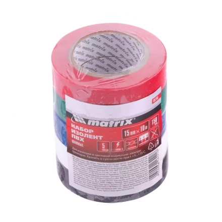 Набор изолент ПВХ цветных 15 мм х 10 м в упаковке 5 шт 150 мкм Matrix 88786 купить в Тюмени