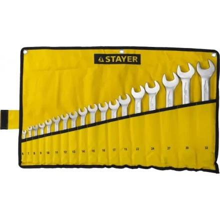 Набор: Ключ STAYER &quot;PROFI&quot; гаечный комбинированный, Cr-V сталь, хромированный, 6-32мм, 18шт 27081-H18 купить в Тюмени