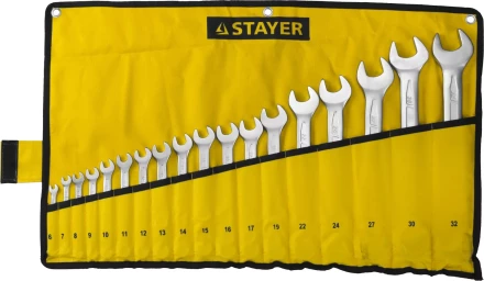 Набор: Ключ STAYER &quot;PROFI&quot; гаечный комбинированный, Cr-V сталь, хромированный, 6-32мм, 18шт 27081-H18 купить в Тюмени