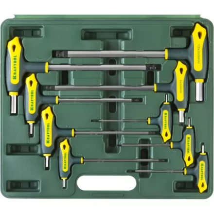 Набор KRAFTOOL Ключи &quot;INDUSTRIE&quot; имбусовые,Cr-Mo(S2),Т-образные, эргоном двухкомп рукоятка,HEX,с шариком,9 шт,в боксе 27454-H9 купить в Тюмени