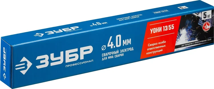 ЗУБР Д 4.0 х 450 мм, 5 кг в коробке, УОНИ 13/55 с основным покрытием, электрод сварочный, Профессионал (40025-4.0) купить в Тюмени
