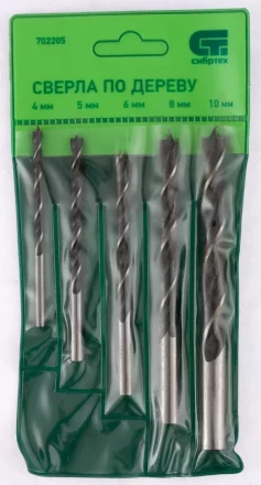 Набор сверл по дереву 4-5-6-8-10 мм 5 штук цилиндрический хвостовик СИБРТЕХ 702205 купить в Тюмени
